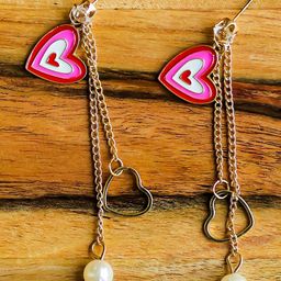 PolluxCraft Gold-Plated Pearls Beaded Heart Shaped Drop Earrings-16