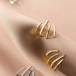 PolluxCraft Gold-Plated Korean Zircon Studded Contemporary Shaped Studs-15