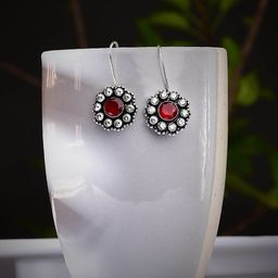 Bamboo Tree Jewels Silver Plated Contemporary Stone-Studded Drop Earrings-image-4
