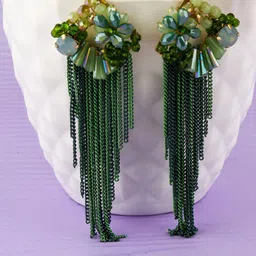 Designs By Jewels Galaxy Green Gold-Plated Tasselled Drop Earrings-image-80