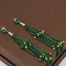 Designs By Jewels Galaxy Green Contemporary Tasselled Drop Earrings-image-77