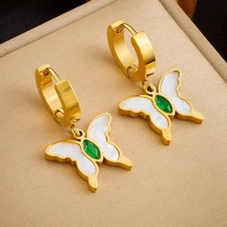 VIEN Gold-Plated Cubic Zirconia Studded Butterfly Hoop Earrings-image-32