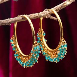 ZENEME Gold-Toned & Sea Green Circular Hoop Earrings-image-15