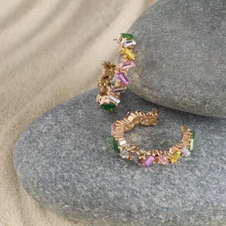 Zaveri Pearls  Gold-Plated Stone Studded Contemporary Hoop Earrings-74