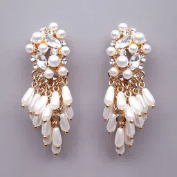 ODETTE Gold-Plated Beaded Contemporary Drop Earrings-5