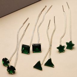 Kennice Set Of 4 Rhodium-Plated Contemporary Drop Earrings-16