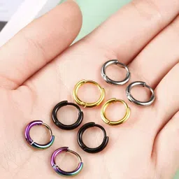 KARISHMA KREATIONS Unisex Set Of 4 Stainless Steel Circular Shaped Hoop Earrings-62