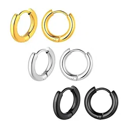 KARISHMA KREATIONS Unisex Set Of 3 Stainless Steel Circular Shaped Hoop Earrings-16
