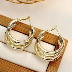 Celestique Gold-Plated Stainless Steel Contemporary Hoop Earrings-image-53