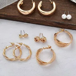 Celestique Set Of 6 Gold-Plated Circular Beaded Studs & Hoop Earrings-10