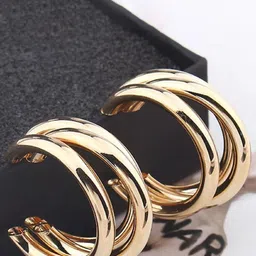 Celestique Gold-Plated Contemporary Three Layered Hoop Earrings-image-65