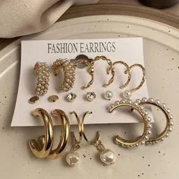 Celestique Set Of 9 Gold-Plated Contemporary Hoop Earrings-8