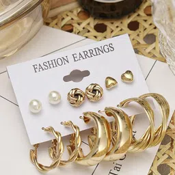 Celestique Set Of 6 Gold-Plated Contemporary Hoop Earrings-14