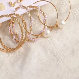 Celestique Set Of 9 Gold-Plated Contemporary Hoop Earrings-9