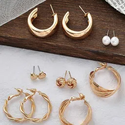 Celestique Set Of 6 Gold-Plated Contemporary Hoop Earrings-13
