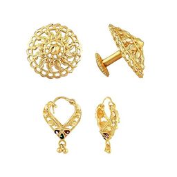 Vighnaharta Set Of 2 Gold-Plated Brass Contemporary Studs & Hoop Earrings-22