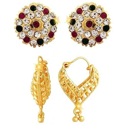 Vighnaharta Set Of 2 Gold-Plated Cubic Zirconia-Studded Contemporary Studs Earrings-40