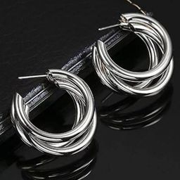 DN Creation Silver-Plated Contemporary Twisted Layered Hoop Earrings-image-26