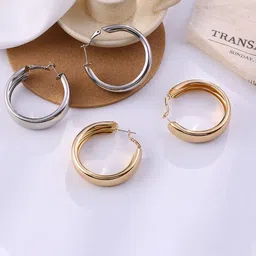 Jewels Galaxy Set of 2 Gold and Silver-Plated Hoop Earrings-43
