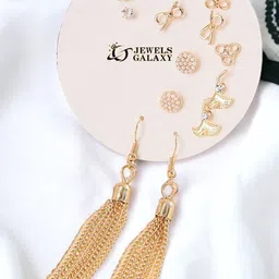 Jewels Galaxy Set Of 7 Gold-Plated Contemporary Stud & Drop Earrings-95