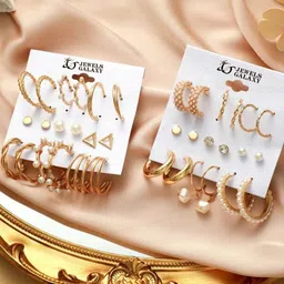 Jewels Galaxy Set Of 18 Gold Plated Contemporary Hoop Earrings-12