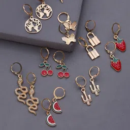 DressBerry Set Of 9 Stainless Steel Gold-Plated Contemporary Shaped Hoop Earrings-13