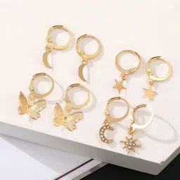 DressBerry Set Of 8 Stainless Steel Gold-Plated Crescent Shaped Hoop Earrings-19