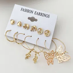DressBerry Set Of 6 Stainless Steel Gold-Plated Heart Shaped Studs-16
