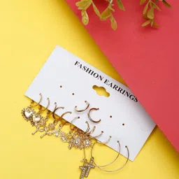 DressBerry Set Of 7 Stainless Steel Gold-Plated Circular Shaped Hoop Earrings-6