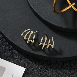 PolluxCraft Korean Gold-Plated Zircon Studded Contemporary Studs-image-69