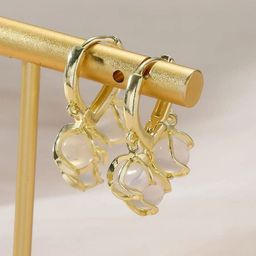 PolluxCraft Gold-Plated Cubic Zirconia Studded Contemporary Drop Earrings-12