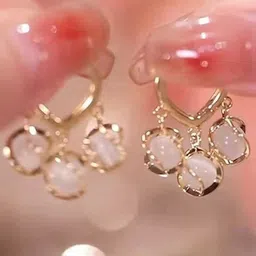 PolluxCraft Opal Beaded Cubic Zirconia Contemporary Shaped Studded Drop Earrings-image-52