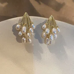 PolluxCraft Gold-Plated Pearls Contemporary Shaped Korean Studs-2