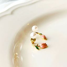 PolluxCraft Korean Gold-Plated Pearls Studded Floral Shaped Studs-17