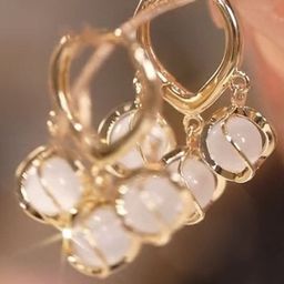 PolluxCraft Korean Stainless Steel Opal Stones Studded Contemporary Hoop Earrings-image-65