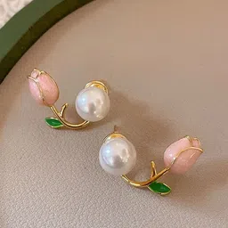 PolluxCraft Korean Gold-Plated Zircon Studded Contemporary Shaped Studs-image-68
