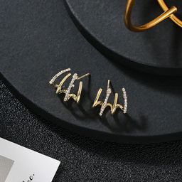 PolluxCraft Korean Gold-Plated Artificial Stones Studded Contemporary Studs-7
