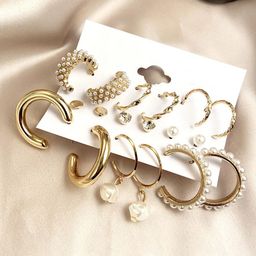 Yellow Chimes Set Of 9 Contemporary Hoop Earrings-22