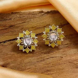 Estele Rhodium-Plated Floral Studs Earrings-15