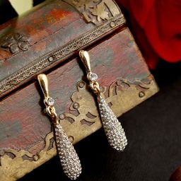 YouBella Gold-Plated Teardrop-Shaped Stone-Studded Drop Earrings-image-47
