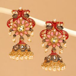 OOMPH Women Pink Peacock Shaped Jhumkas Earrings-image-96