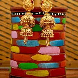 MANSIYAORANGE Gold-Plated Dome Shaped Jhumkas Earrings-picture-48