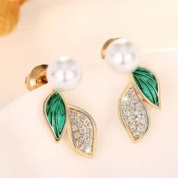 VAGHBHATT Leaf Shaped Gold-Plated Studs Earrings image 1