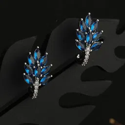 Saraf RS Jewellery Silver-Plated AD-Studded Leaf Shaped Studs Earrings-47
