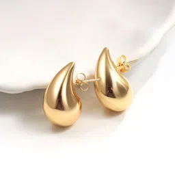 FIMBUL Gold-Plated Stainless Steel Teardrop Shaped Stud Earrings-image-56