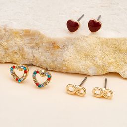 Accessorize Set Of 3 Metal Heart Shaped Studs Earrings-35