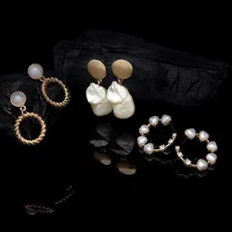 AMI Woman Set of 3 Gold-Toned Contemporary Gold-Plated Stud & Drop Earrings-picture-5