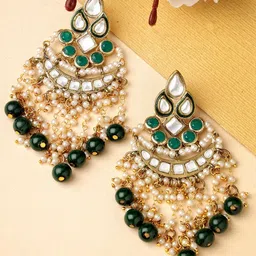 KARATCART Gold Plated Kundan Drop Earrings-18