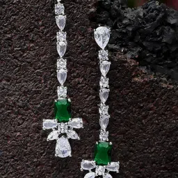 KARATCART Silver-Plated Cubic Zirconia Studded Drop Earrings-image-96