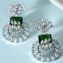 KARATCART Silver-Plated Cubic Zirconia Contemporary Drop Earrings-8